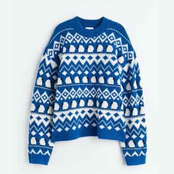 H&M Sweaters - H&M Blue and White sheep patterned sweater